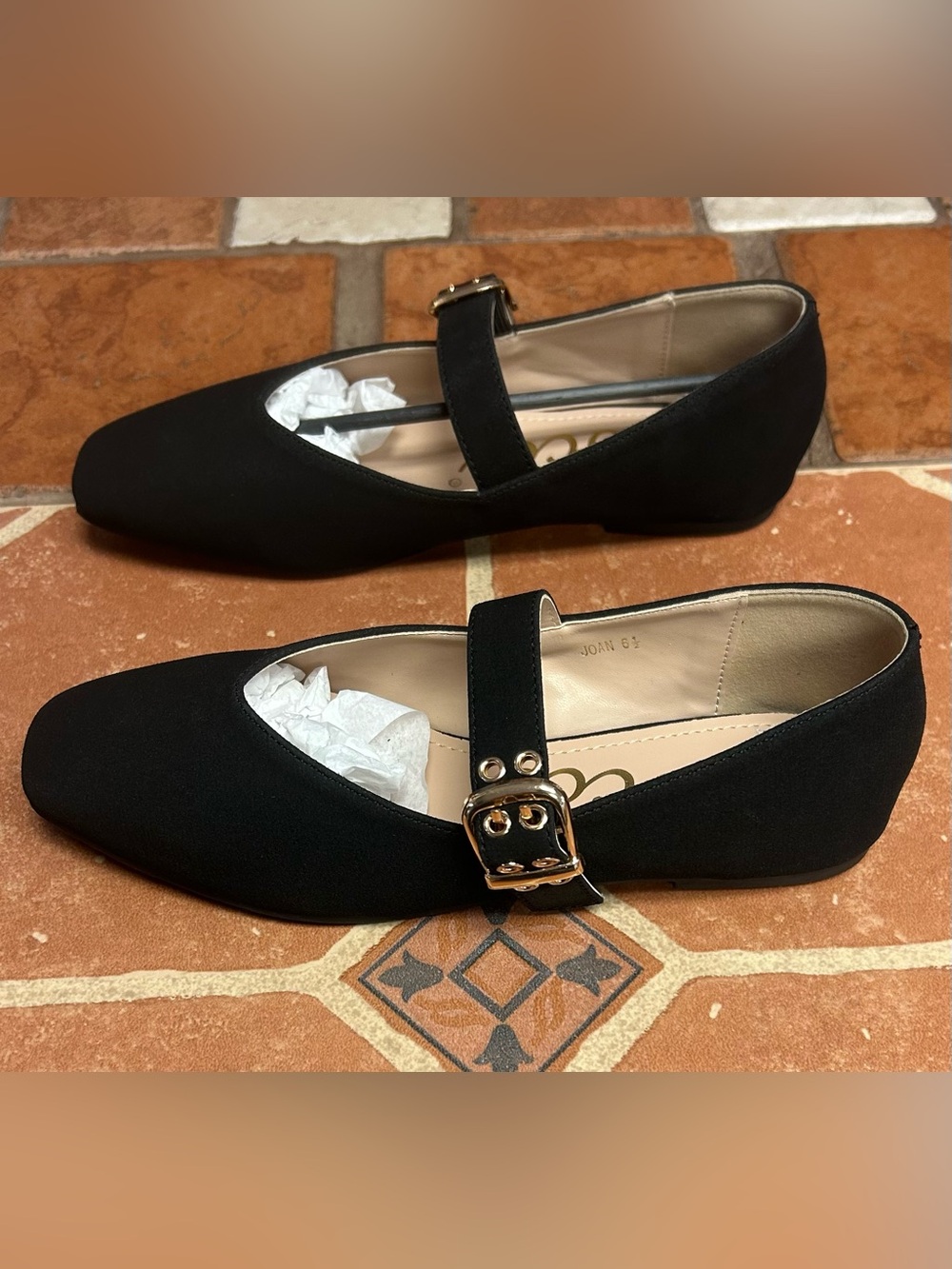 Black Mary Jane Flats with Gold Buckle - Picture 3 of 6